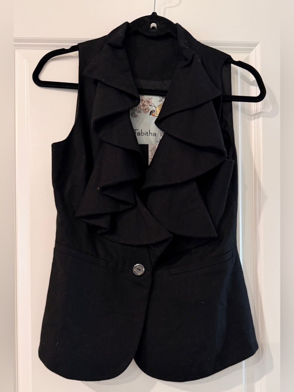 Tabitha Black Ruffle-Front Sleeveless Blazer